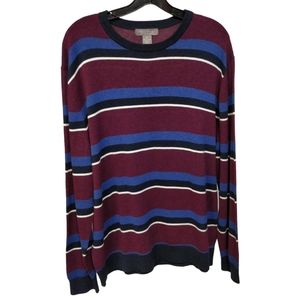 NEW Daniel Cremieux Signature Collection Striped Sweater Burgundy Blue Men's XL
